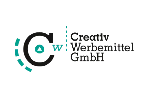 Logo: Creativ Werbemittel GmbH, Bildmarke „C“ umrahmt mit gestricheltem blau-grünem Viertelkreis