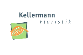 Logo: Kellermann Floristik, stilisiertes oranges Blatt auf grünem Quadrat