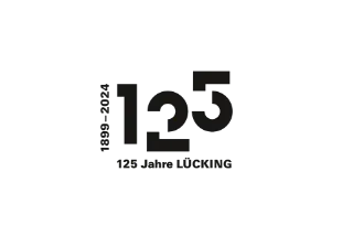 Logo: 125 Jahre Lücking, dekonstruktiv in Grundformen zerlegte Ziffern