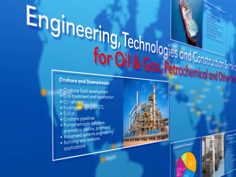 Foto: Detail-Aufnahme des Leistungsspektrums (Technip Ausstellungswand)