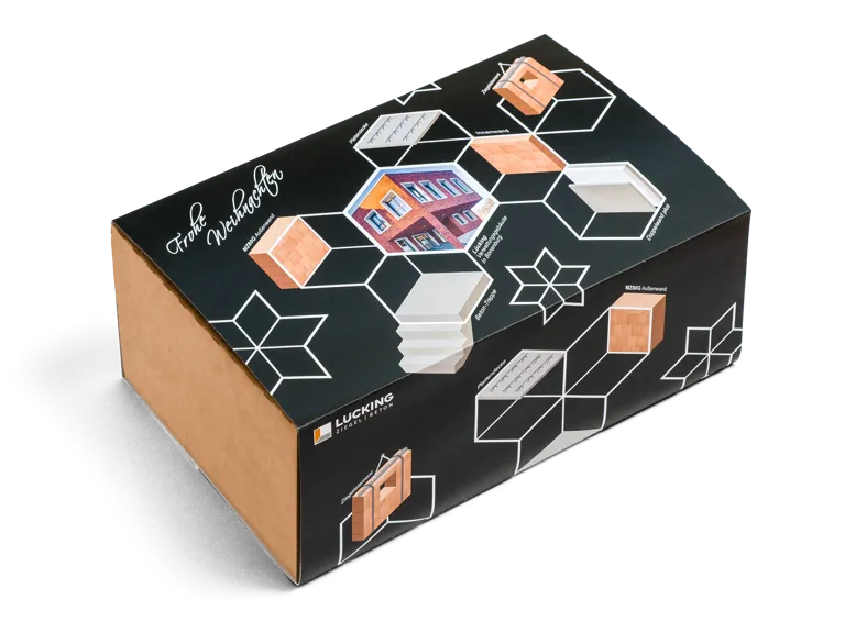 Foto: Präsentbox-Banderole mit isometrischen Produktdarstellungen und weihnachtlicher Anmutung