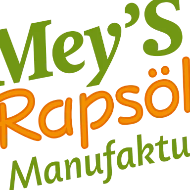 Logo: Mey’S Rapsöl Manufaktur, Schriftkombination in Grün und Orange